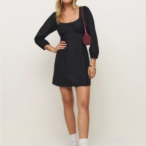 Reformation Miara Black Long Sleeve Dress S